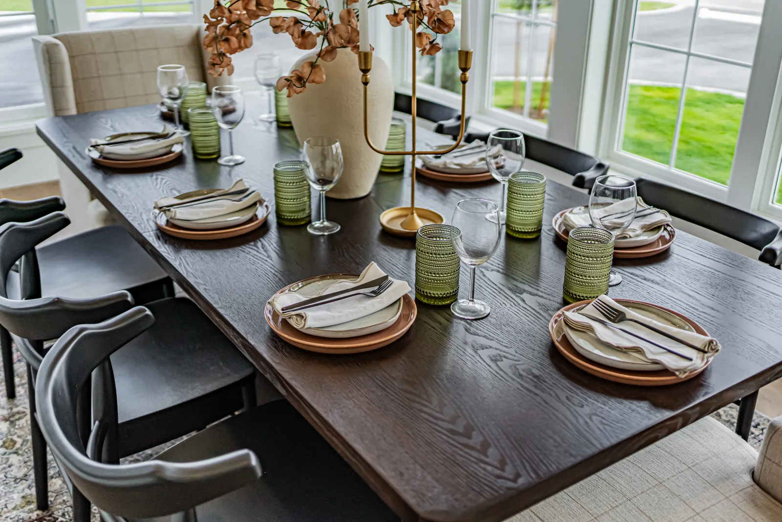 A styled dining table in a Style House staged home