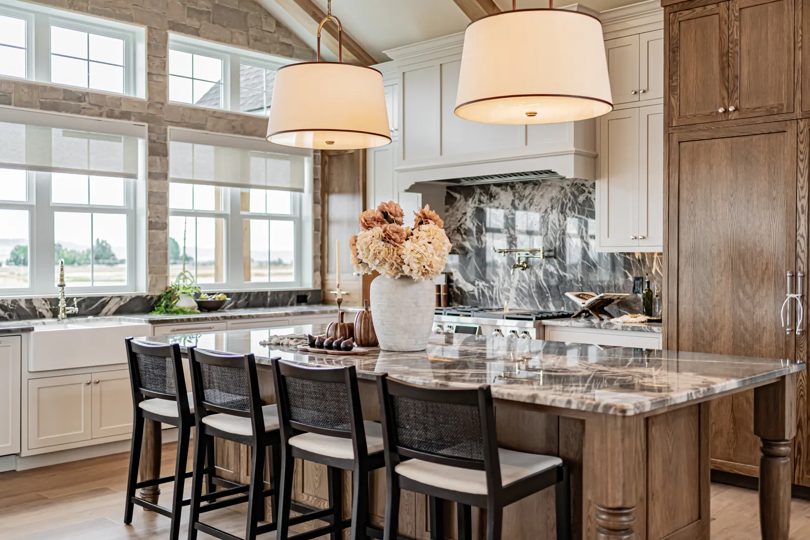 A model home kitchen staged by Style House for a builder